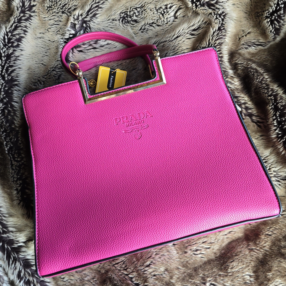 Designer Hot Pink Leather Tote Bag